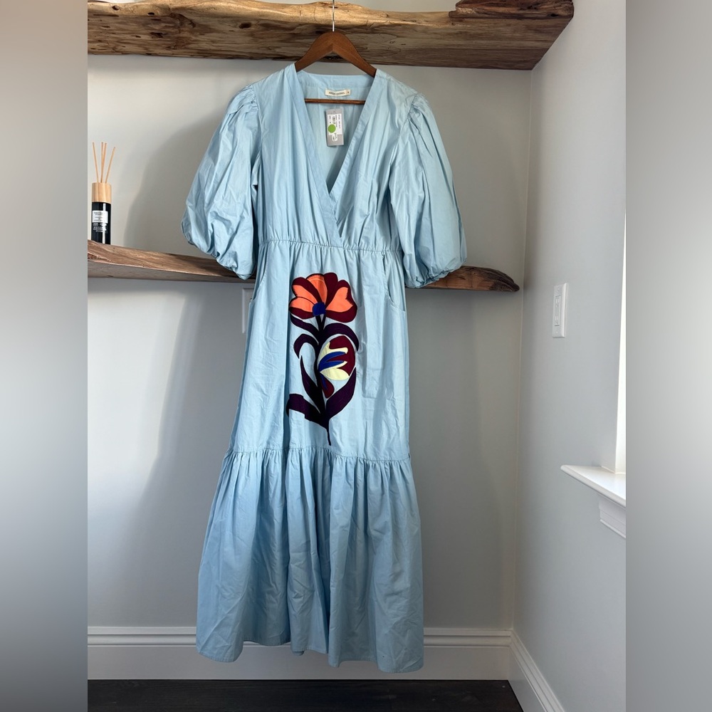 NWT Anouk Grewal Sky Blue Midi Dress with Lily Patch